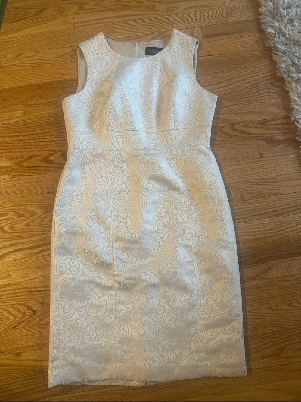 Sleeveless White Jacquard Midi Sheath Dress